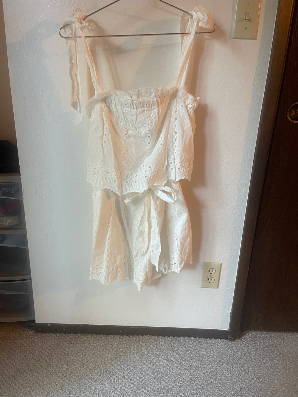 White Eyelet Tie-Shoulder Romper
